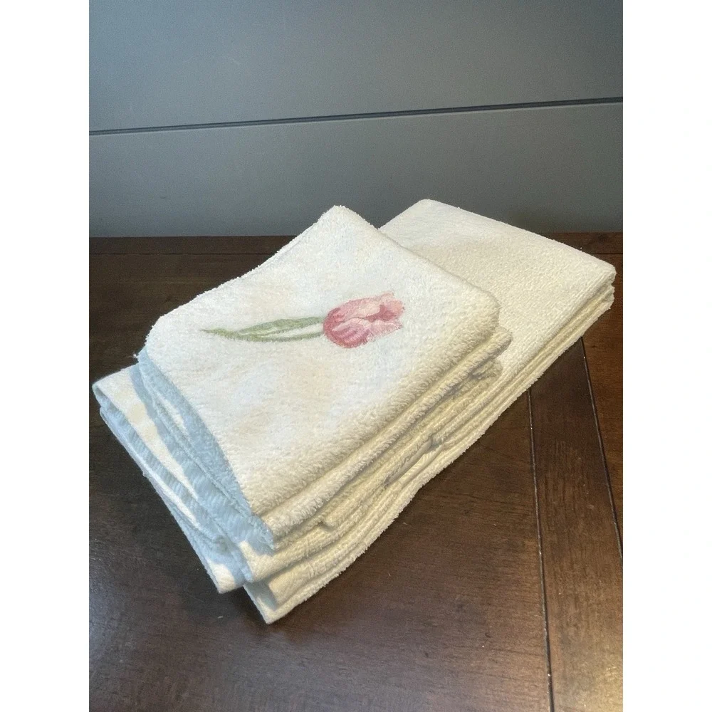 Vintage Kmart Martha Stewart Towel Set 2 Hand 3 Wash Clothes White Pink Rose